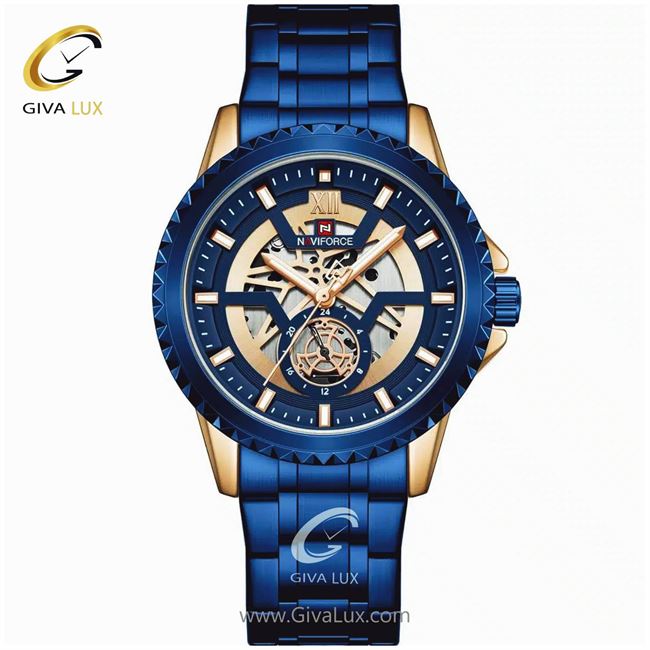 ساعت مچی اورجینال مردانه ناوی فورس|Naviforce|نوی فورس|نیوی فورس آبی کاربنی-رزگلد | آبی|| کد رفرنس NF9186